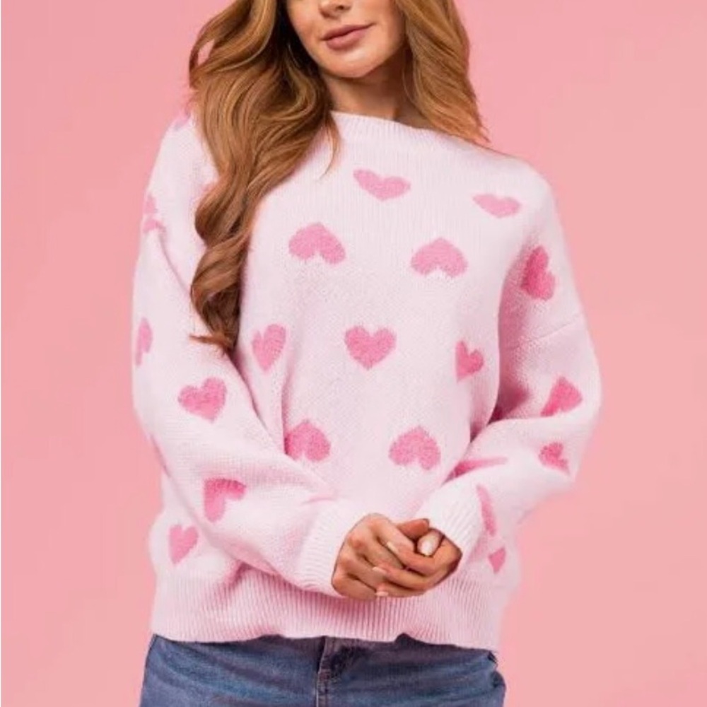 BiBi 🩷 Blush Pink Sweater with Heart Motif Size Medium EUC